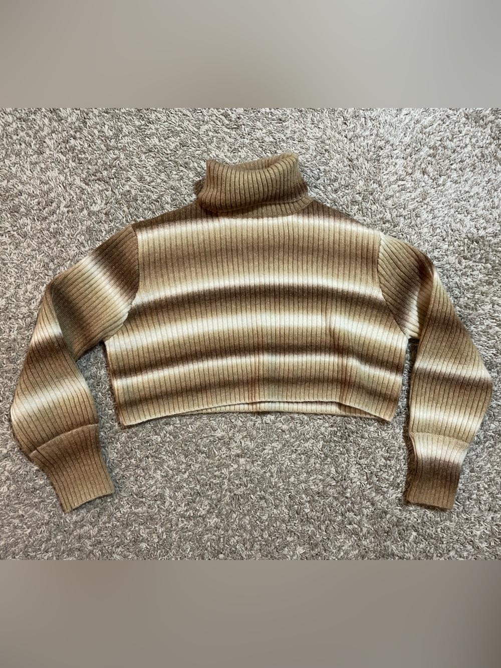 Cider Cropped Ribbed Turtleneck Sweater - Brown Ombre